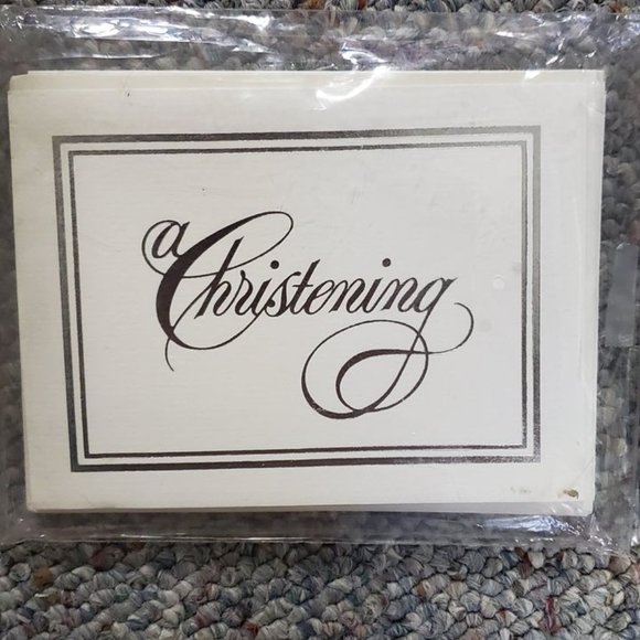 8 CHRISTENING INVITATIONS WHITE WITH SILVER LETTERING NEW SEALED - Picture 1 of 2
